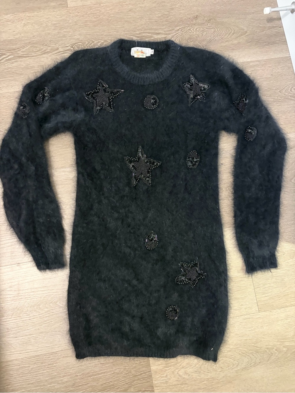 Vintage angora blend Beaded Star Sweater Dress celestial whimsigoth fairy grunge